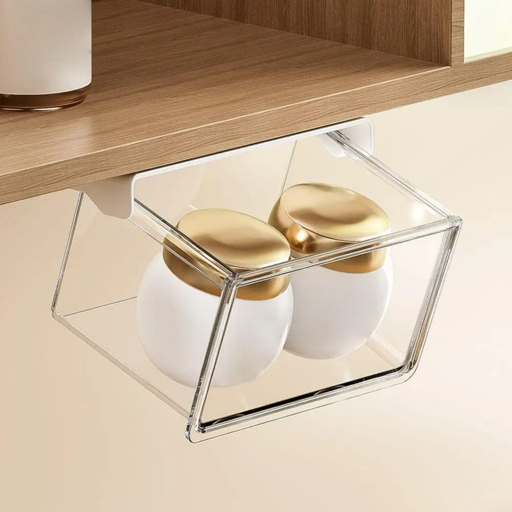 Plastic Drawer Style Storage Box Self Adhesive Makeup Storage Container Under the Mirror Cabinet Pull-Out Storage Case