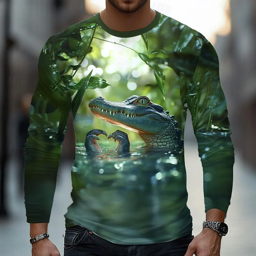 

Funny Crocodile Heart Pattern 3D Printed Men's Long Sleeve T-shirt Autumn Casual Animal Graphic Tee Cosplay Top Children Clothes