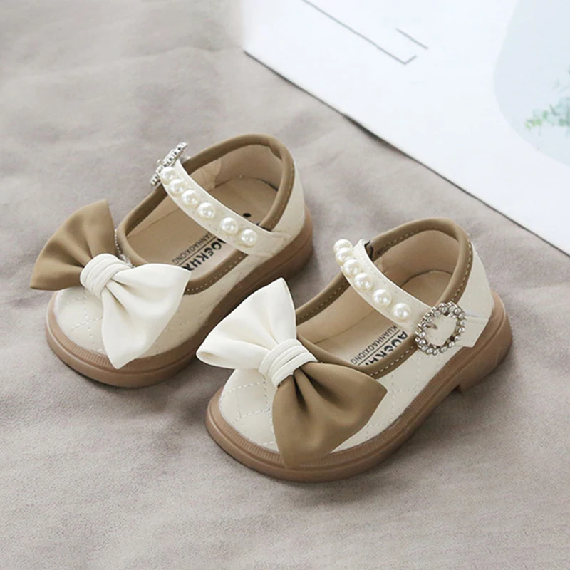 Spring and Autumn Baby Toddler Soft Sole Baby  Girls Princess  Pearl Leather Shoes Cute Flat Breathable Non-Slip Shoes