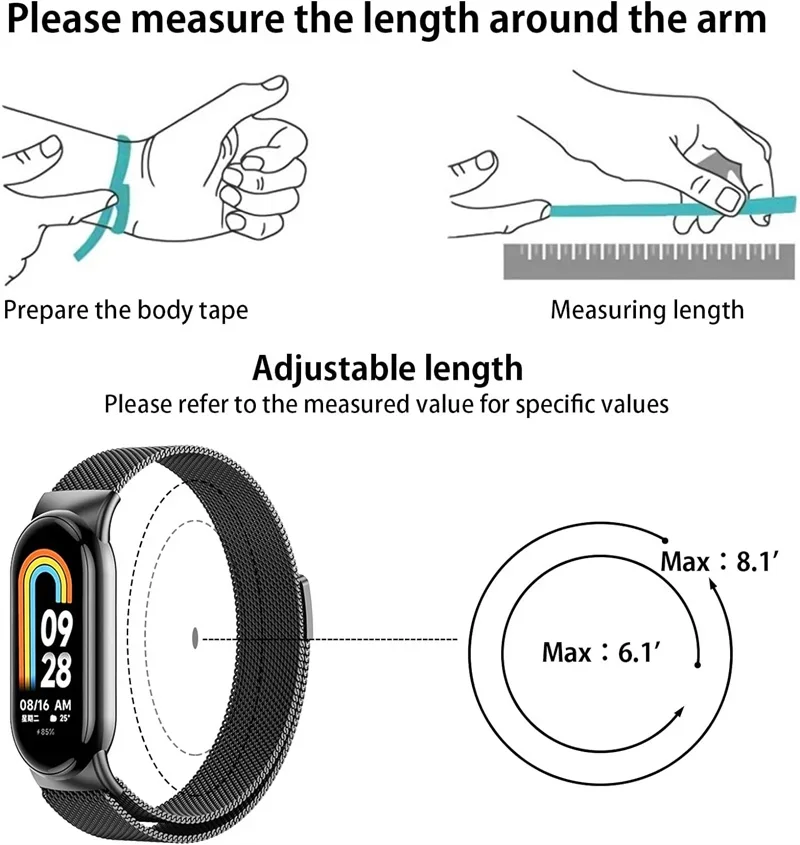 Strap For xiaomi Mi Band 8 NFC global version accessorie Milanese Loop Replacement belt bracelet pulseira correa mi band 9 strap image 4