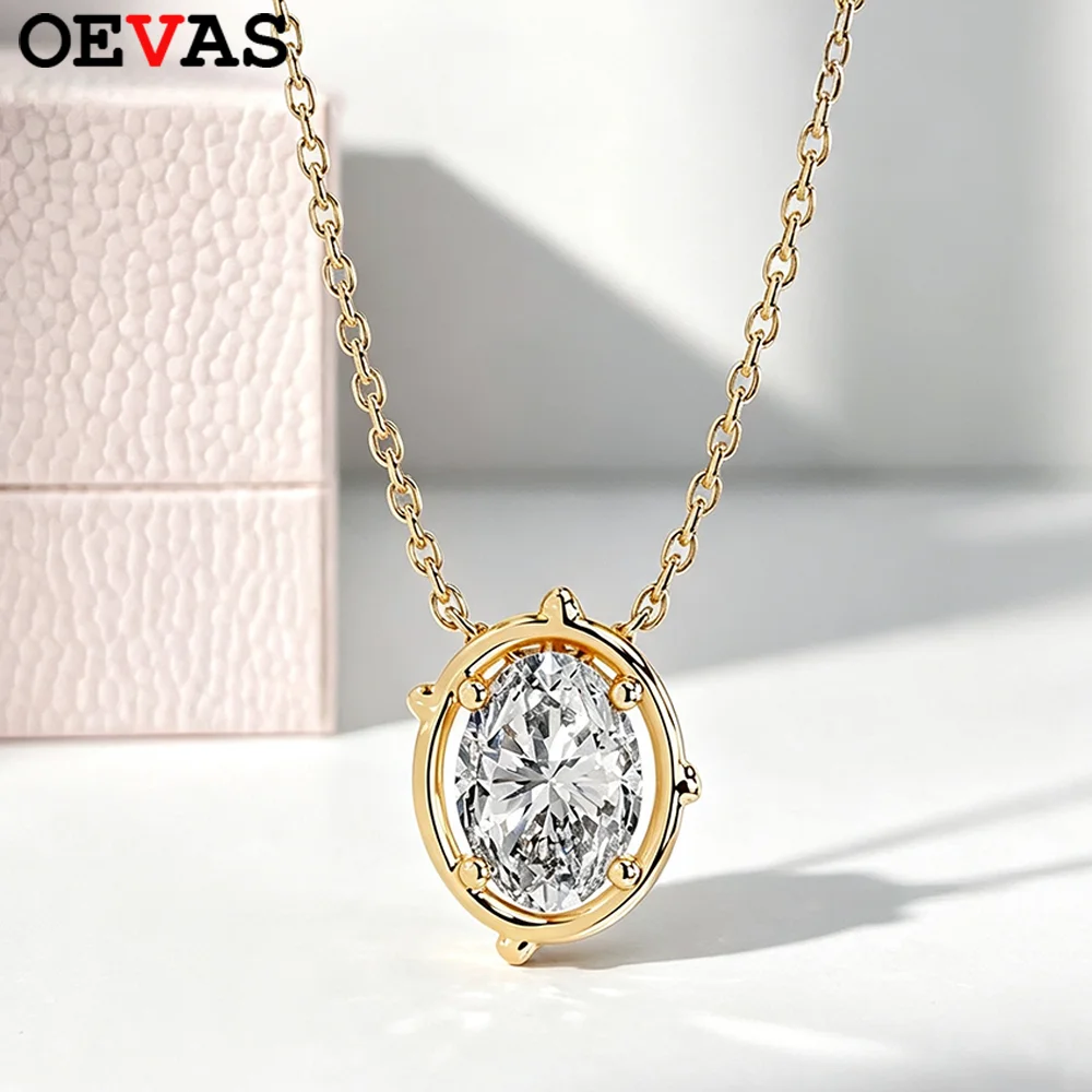 OEVAS GRA Certified 2CT Oval Cut Moissanite Pendant Necklace for Women S925 Silver Plated 18K Gold Sparkling Lab Diamond Jewelry