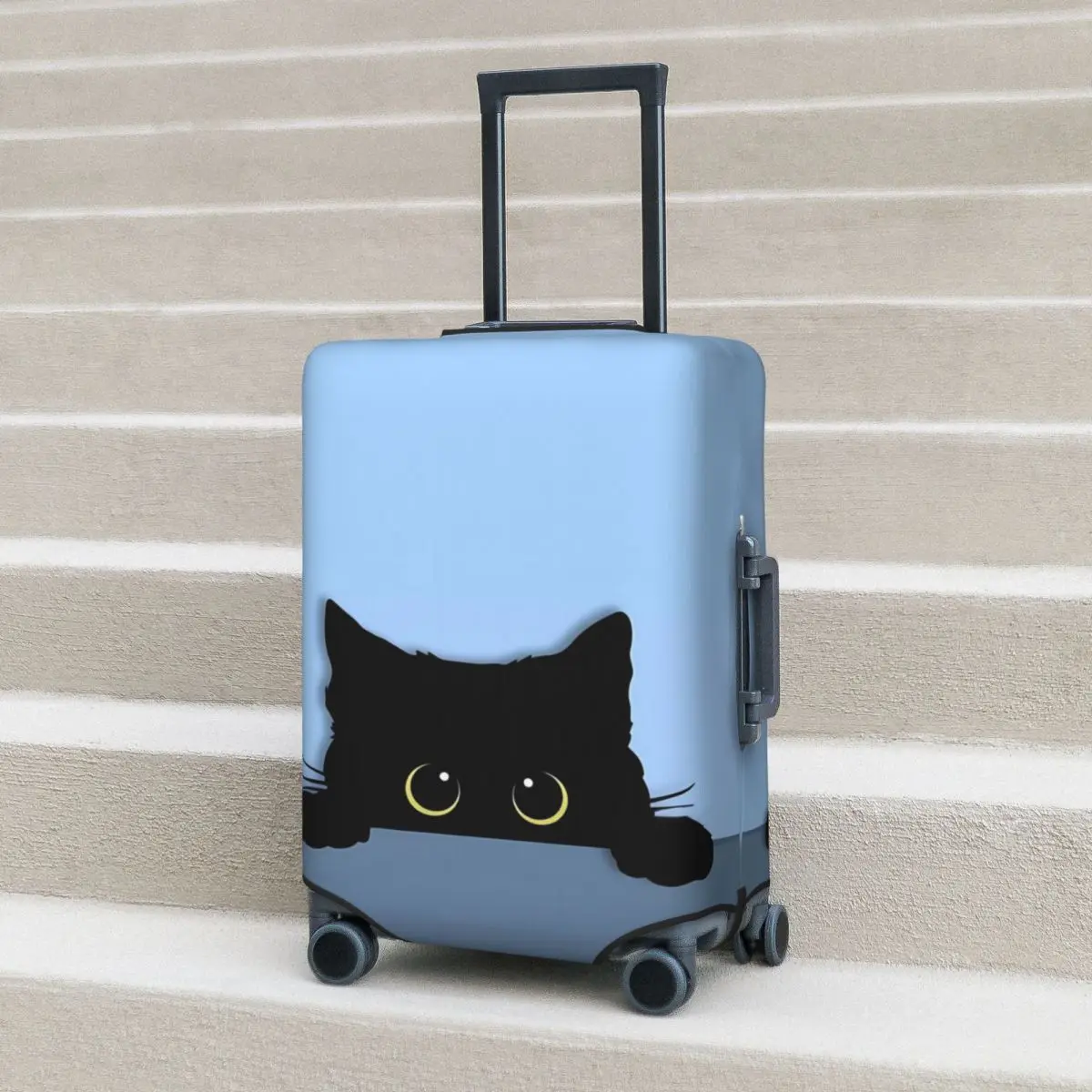 Juste de valise chat noir mignon, étui à bagages utile, protection d\'affaires, imprimé animaux de vacances