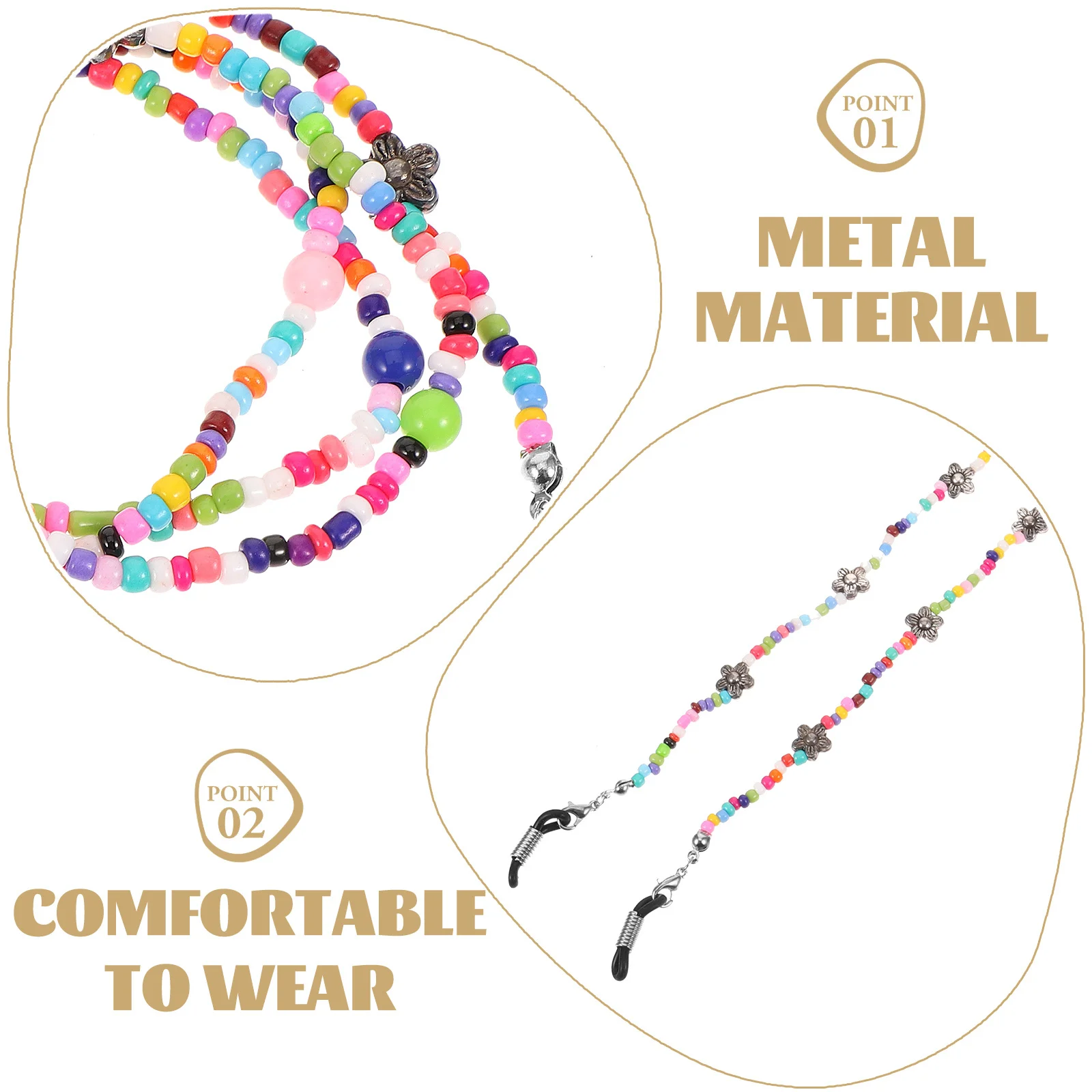 

Colorful Beaded Glasses Chain Adjustable Rubber End Holder Eyewear Strap for Glasses Protection Travel Sports Sunglasses Strap