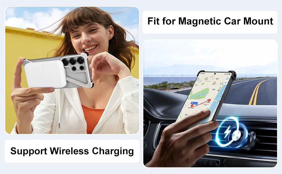 Eary magnetische rahmenlose Handyhülle für Samsung Galaxy S25 S24 Ultra mit 360° ° Drehbarer Ständer aus Metall, stoßfester Stoßfänger – Detail 5