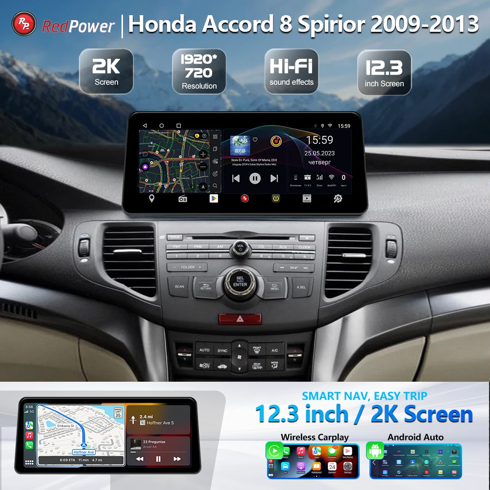 

Redpower 12.3 inch Car Radio for Honda Accord 8 Spirior 2009-2013 Multimedia Player Screen GPS Android 10 Navigation CarPlay DSP