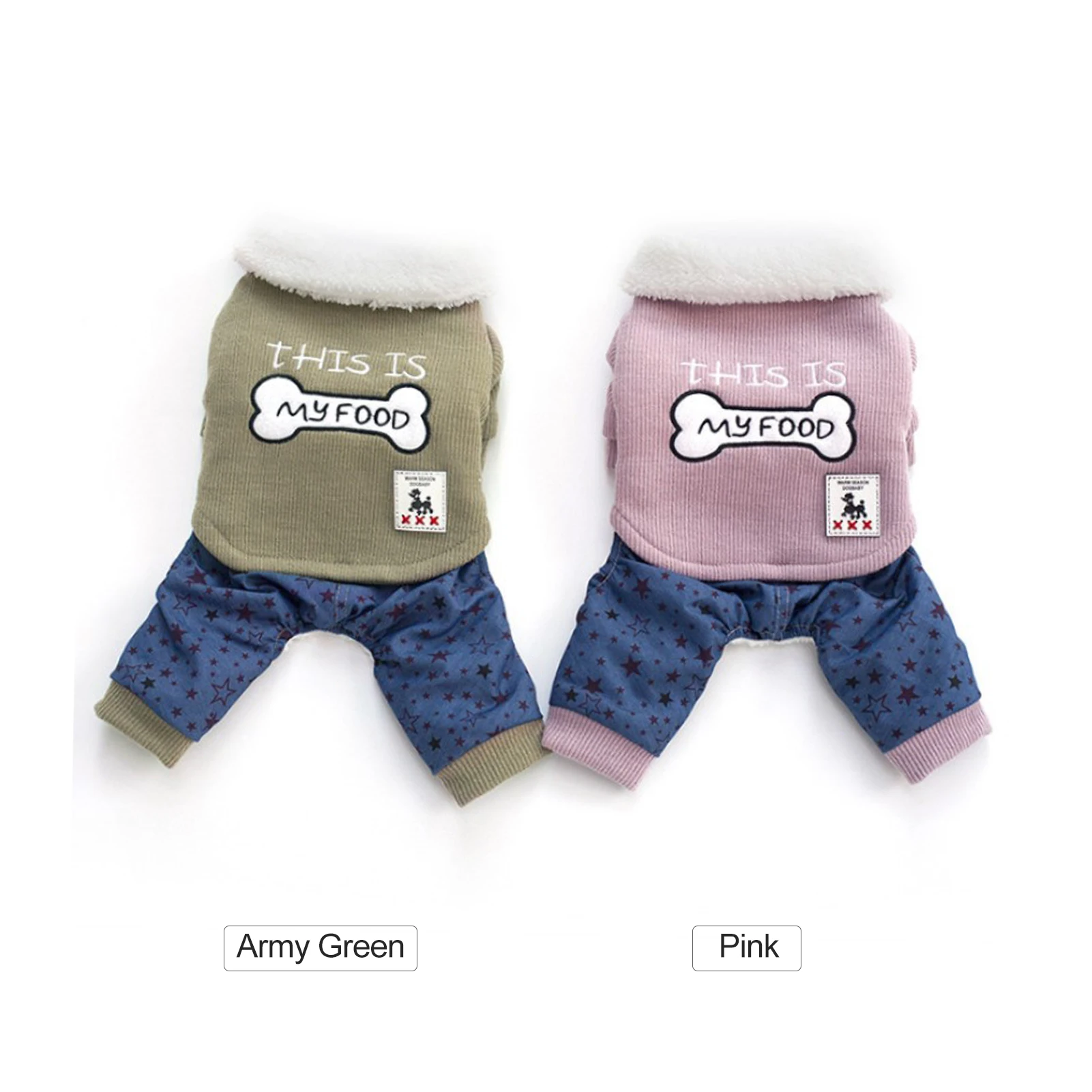 Pet Clothes Dog Sweatshirts Cotton Cat Jackets Jumpsuit Star Pattern Button Pet Coat for Small and Medium Pets Pink Army Green