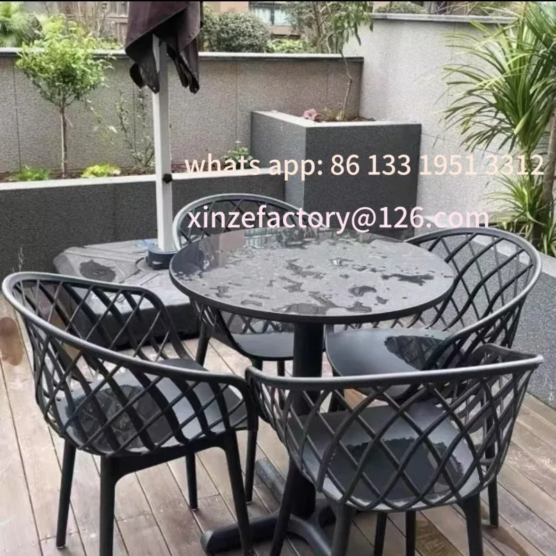 طاولة مستديرة صغيرة من الفولاذ الكربوني بسيطة قابلة للتخصيص وكرسي، طاولة تفاوض ترفيهية للشرفة، منطقة جلوس في الهواء الطلق #6