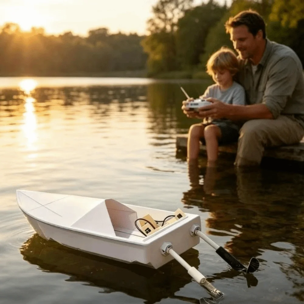 Dual Propulsion RC Paper Boat Stable Play Modular Assembly Remote Control Boat Two-Paddle Motion Handmade Model STEM Boat Model