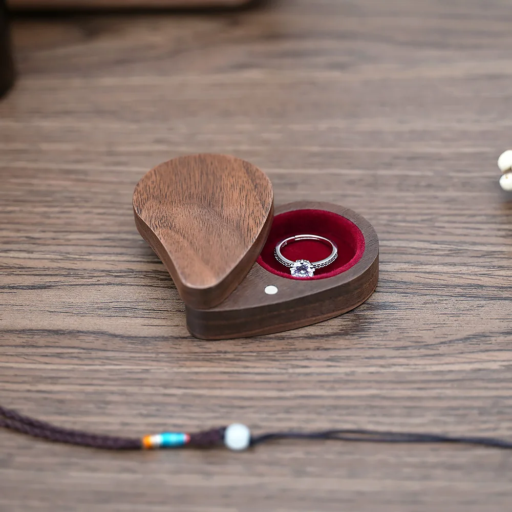 Black walnut storage storage box gift ring stud earrings jewelry creative whole wood than heart