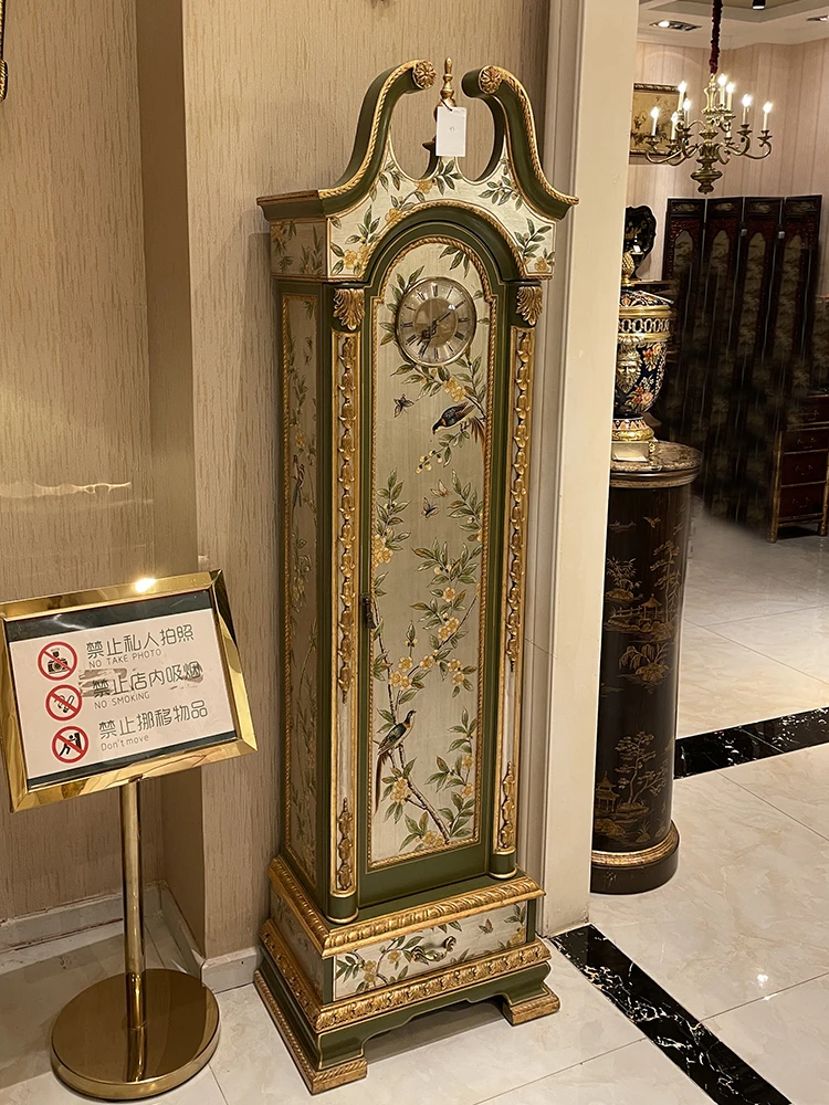 French villa luxury decorative cabinet European classical art gold and silver foil hand-painted floor clock living room