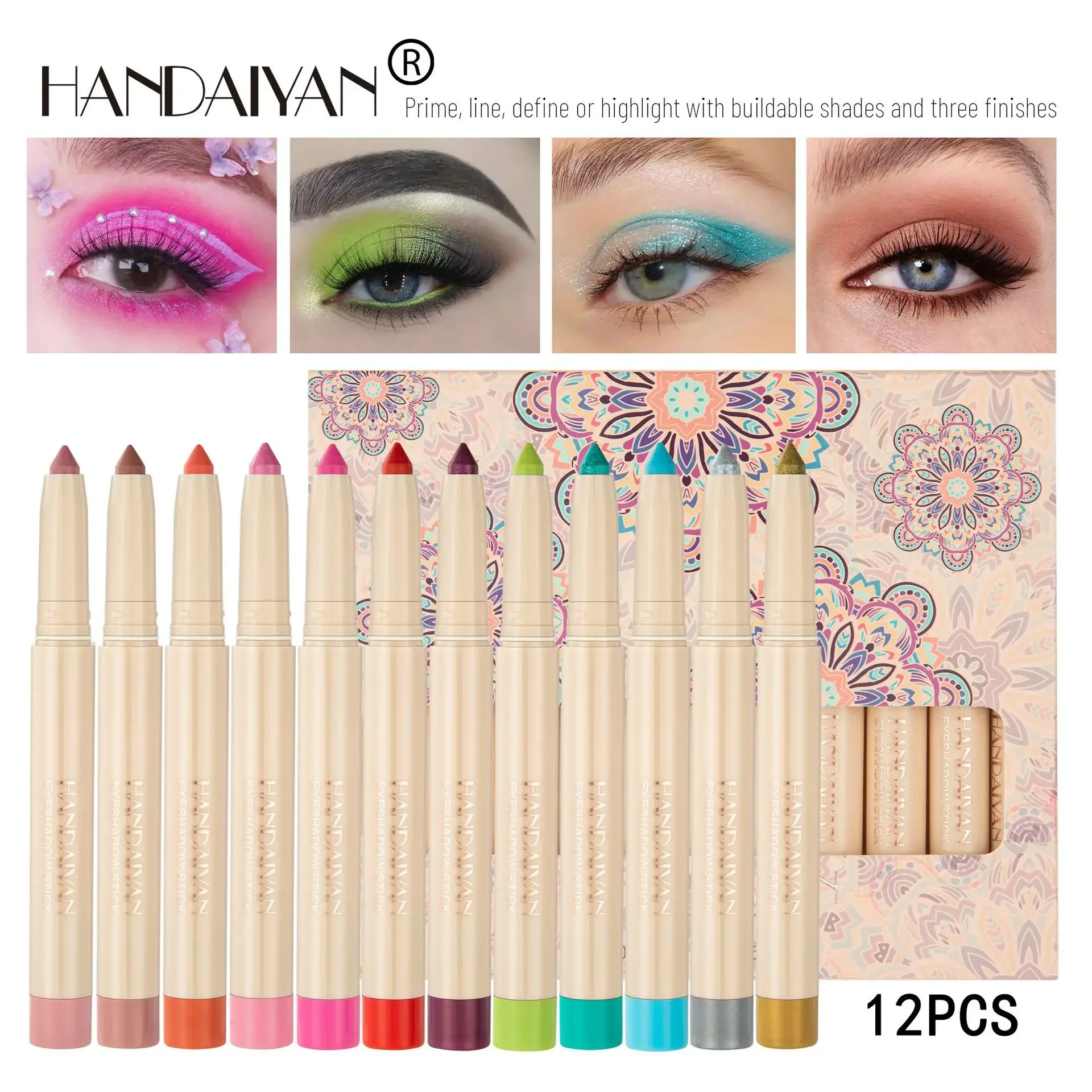 

Cheap HANDAIYAN 12 Sets of Rainbow Earth Eyeshadow Pencil Set Does Not Easily Stain Color Eyeshadow Stick with Pencil Sharpener