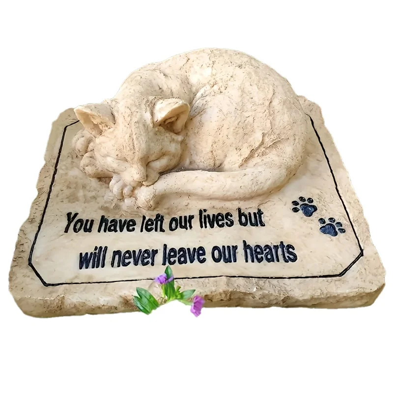 Personalizable Cat Memorial Stones with A 3-D Sleeping Cat on The Top Paw Print Memorial Stone Pet Grave Markers Garden Stones