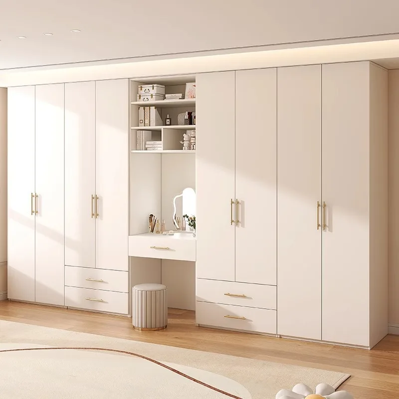 خزانة ملابس من الخشب الصلب قابلة للتخصيص بدرجة ENF، خزانة غرفة نوم منزلية بسيطة وحديثة مع طاولة تزيين