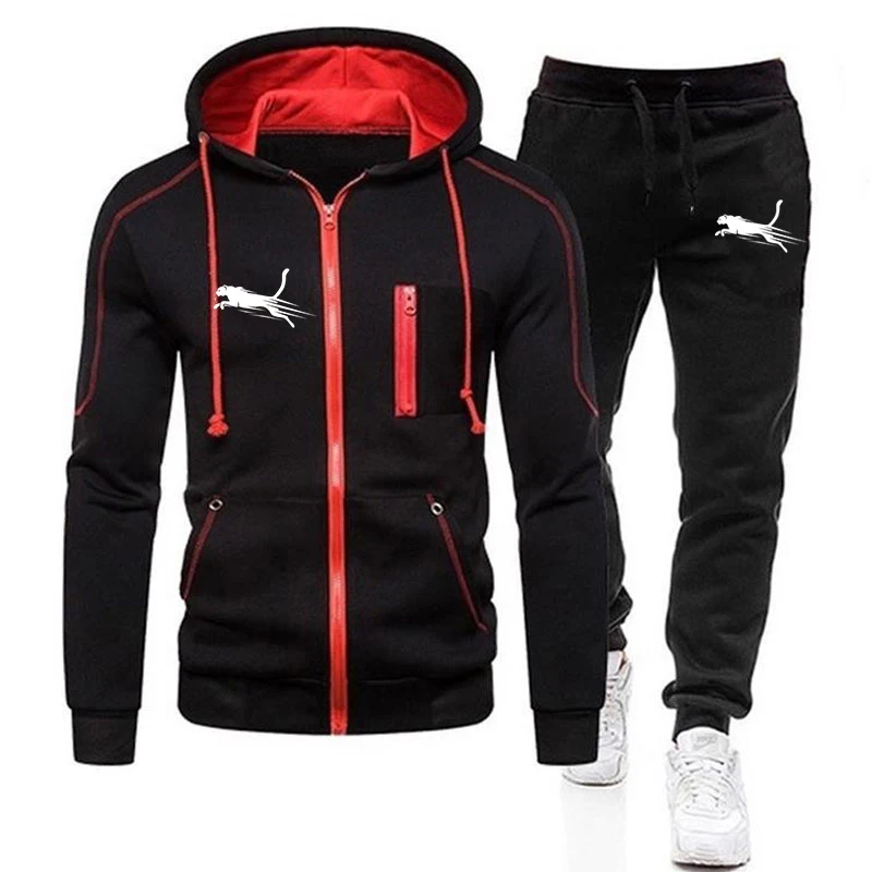 2024 Casual Sportswear Suit Men's Hoodie and Trousers Two-piece Zippered Hooded Sweatshirt Sweatpants Men's Suit