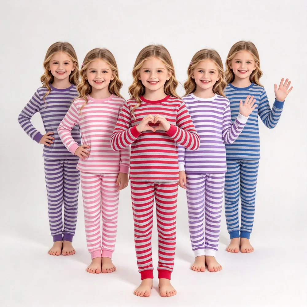 100 Cotton Kids Striped Pajamas Sets Boys and Girls Colorful Stripe Pyjamas 2pcs Long Sleeve Nightwear Homewear Pijamas Infantil