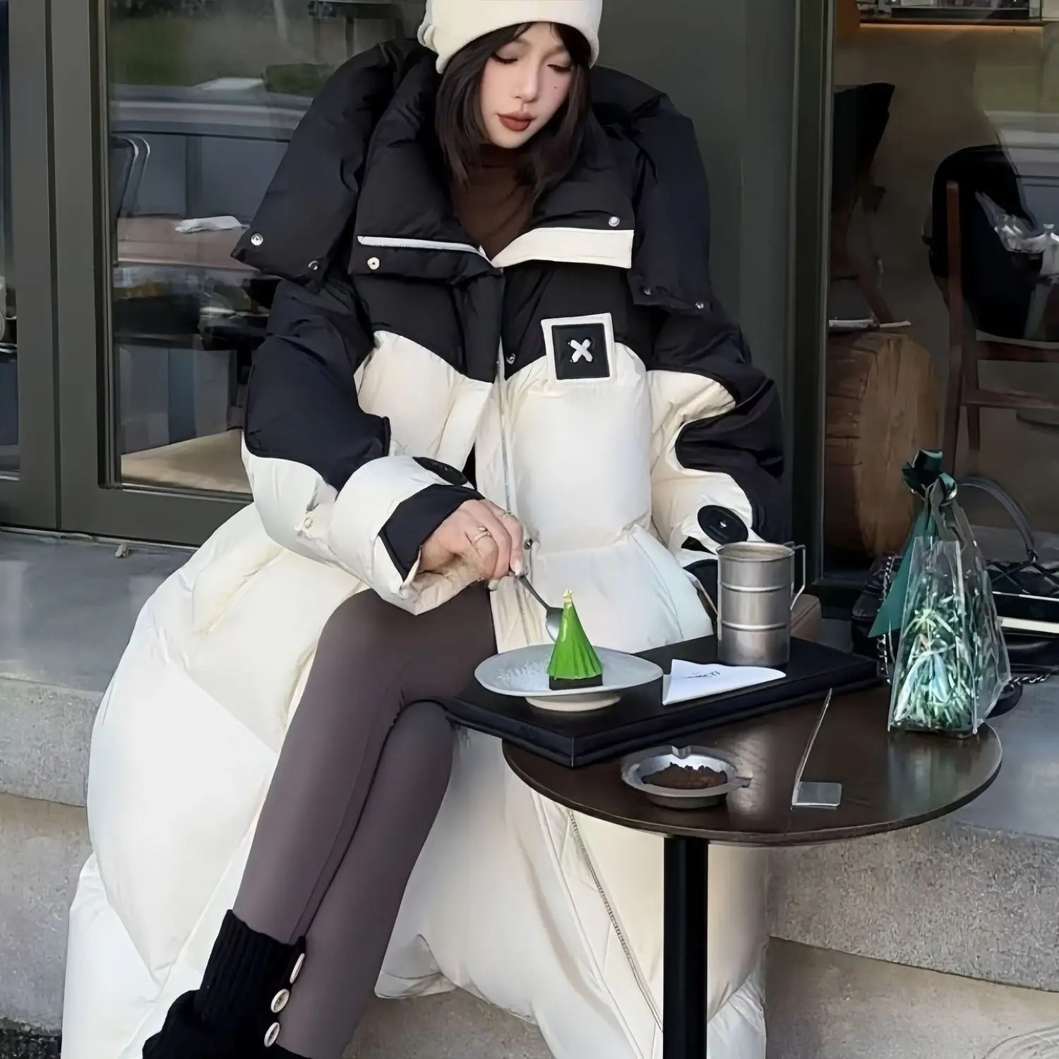 신상 다운 재킷 여성용 코튼 재킷 여성용 무릎 아래 길이 브레드 재킷 한국 두꺼운 후드 코튼 재킷, 루즈핏 대형 사이즈