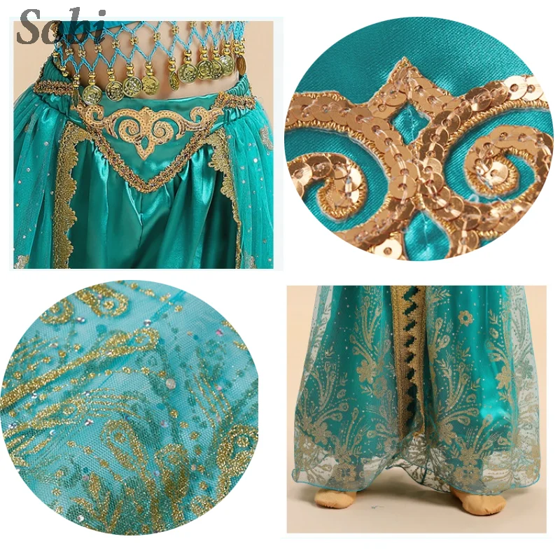 Costume de brevdu Ventre pour Enfant, FjHalloween, Cosplay, Princesse Jasmine, Pantalon de Barrage, Vêtements de Festival