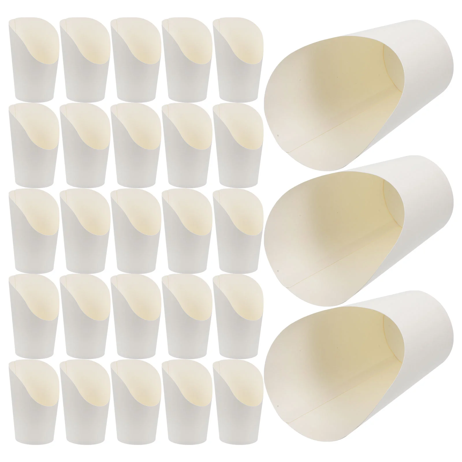 50pcs Slanted Mouth Fries Cup Small White Card French Fry Holders Charcuterie Cups Snack Containers Party Food Packaging