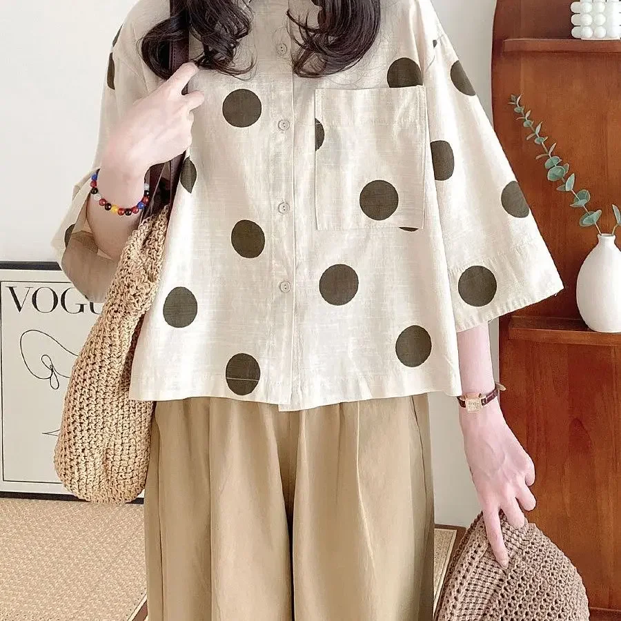 

Japanese Harajuku Style Short Polka Dot Sleeves Shirt Women's Tops New Summer Casual Loose