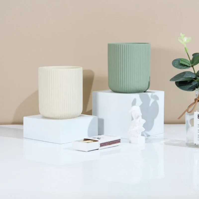 

DIY Creative Candlestick Stripe Ceramic Art Aromatherapy Empty Candle Cup Bedroom Decoration M