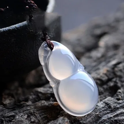 Quality Natural Chalcedony Gourd Pendant Ice White Agate Jade Stour Fu Lu Shou Couple Set Gift Accessories Unisex Lucky Jewelry
