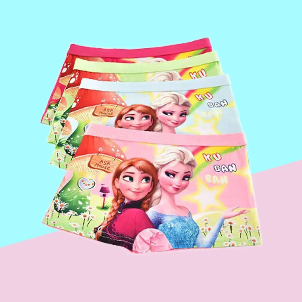 4Pcs Disney Anna Elsa Princess Girls Kids Panties Cartoon Cute Pink Teen Underwear Summer Modal Shorts Kids Boxers Baby Clothing