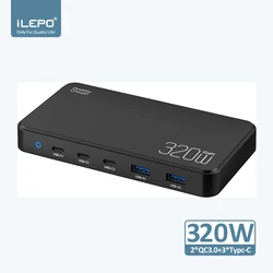 320W/120W PD3.0 GaN USB-C Charger Station for Cellphones, 5-port Fast charging Hub, Smart Multiple Adapter Device for iphone ect