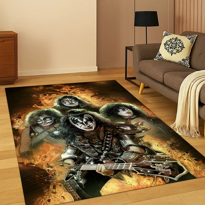 Kiss Rock Heavy Metal Band Carpet Rug for Bedroom Living Room Sofa Playroom Doormat Home Decor,Kid Game Area Rug Non-slip gift