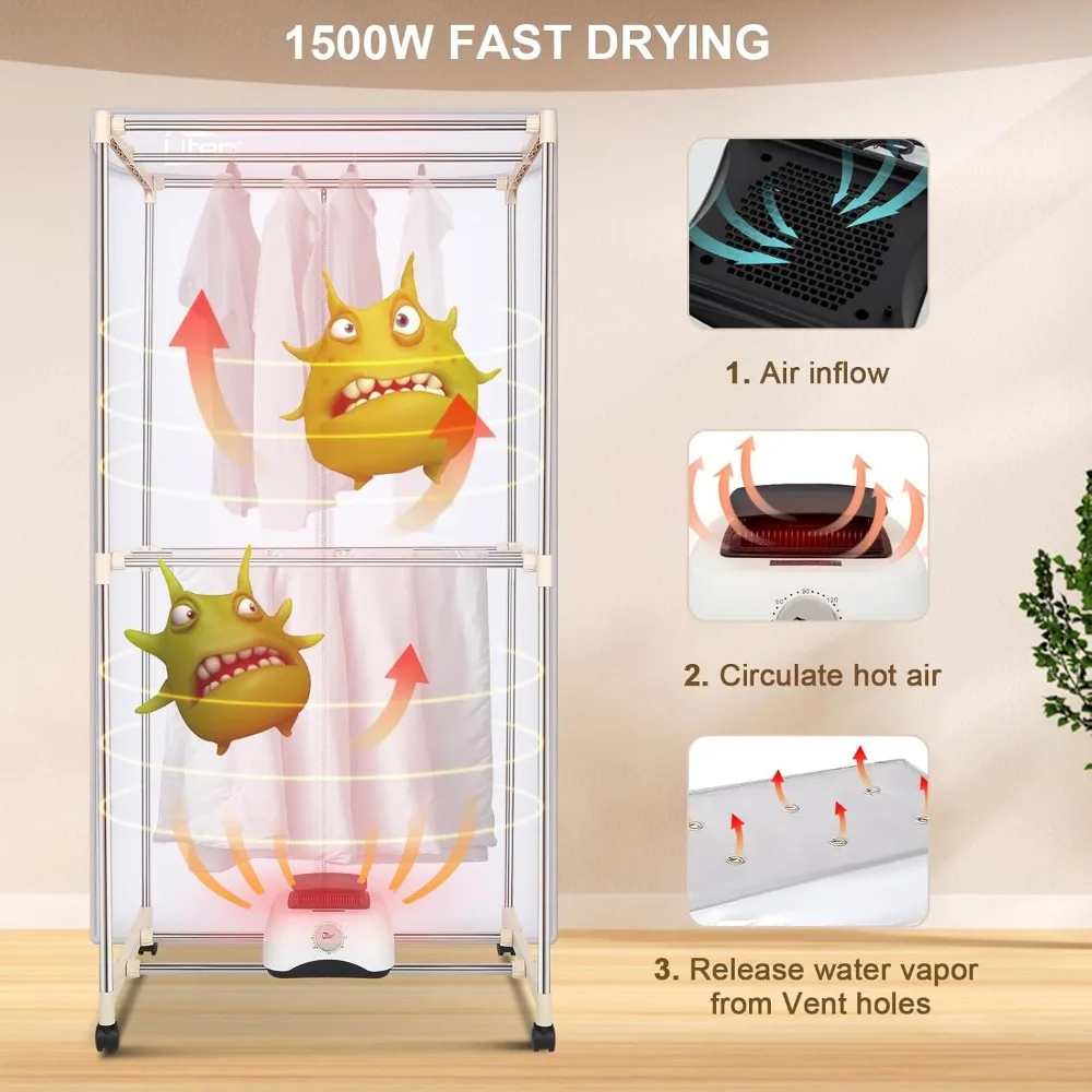 Machine de séchage de vêtements Uten, armoire de séchage de linge avec minuterie, support de séchage de vêtements électrique et sèche-linge pour appartements, maison