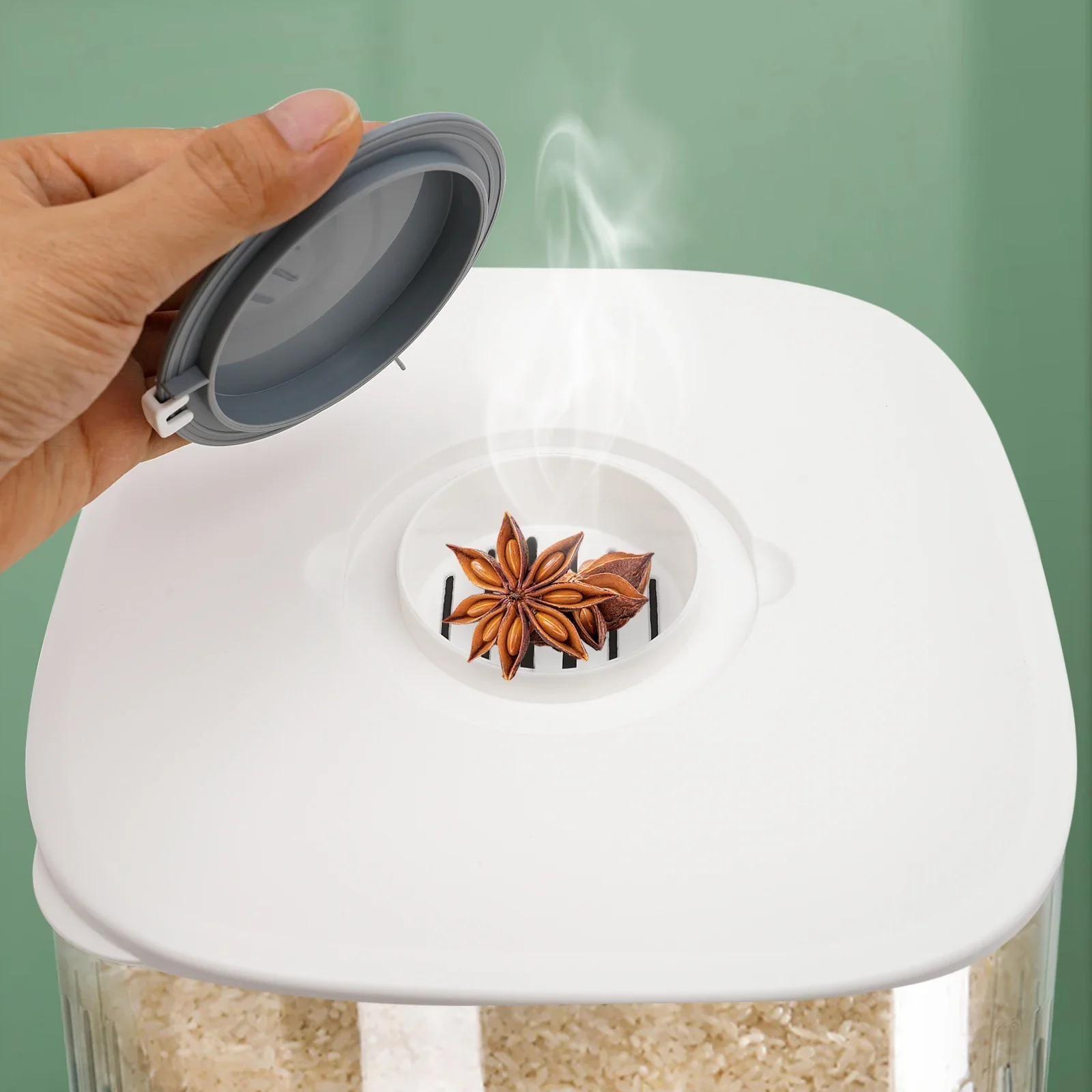 موزع أرز 22 رطل، حاوية تخزين كبيرة محكمة الغلق مع كوب أرز ومنظم مطبخ للأرز والفاصوليا والحبوب