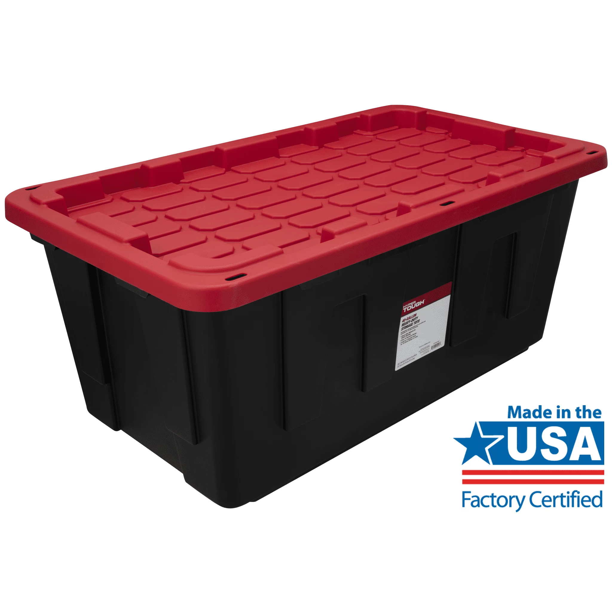 Hyper Tough 40 Gallon Snap Lid Plastic Storage Bin, Black/Red, Set of 3