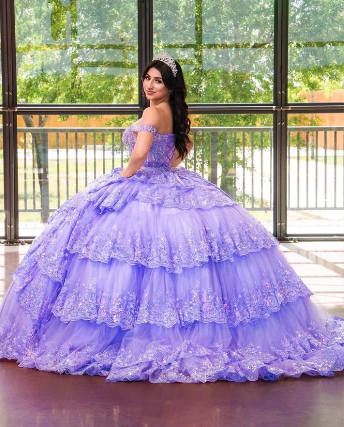 ชุดงานพรอมแบบไร้สายสีม่วงชุดเดรส15 16 quinceanera ประดับลูกปัด appliques vestidos de 15 quinceañera