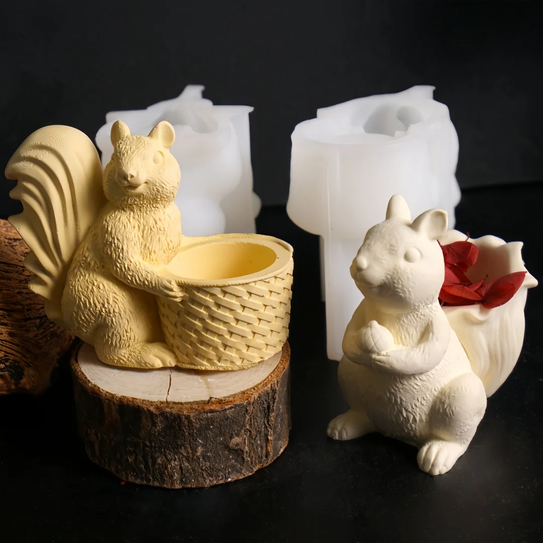 

DIY Squirrel Shape Succulent Pot Aromatherapy Gypsum Decor Silicone Mold DIY Handmade Plaster Candle Cup Decoration Mould