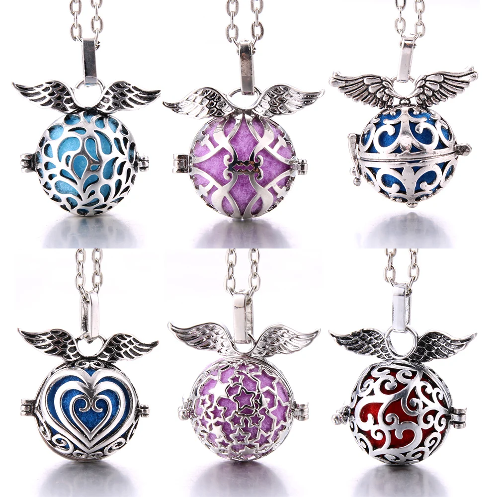 Mexico Chime Silver Color Feather Caller Locket Piano Ball Necklace Essential Oil Diffuser Perfume Musical Note Pendant Jewelry