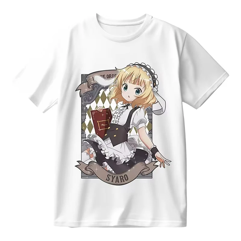 Unisex Harajuku Vintage Washed Graphic T-shirt, Iyashikei Anime Merch for Is The Order A Rabbit T-Shirt