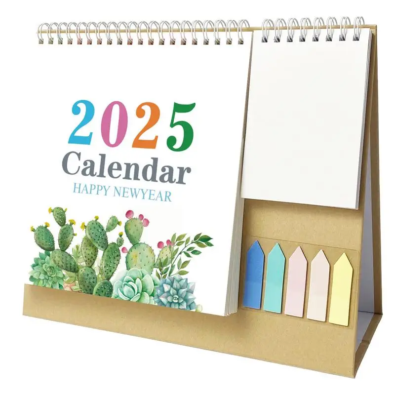 2025, englischer Tischkalender mit Taschen-Notizblock, Etiketten, Notizen, monatlicher Zeitplan, Planer, Desktop-Ringkalender mit losem Blatt, Ornamente