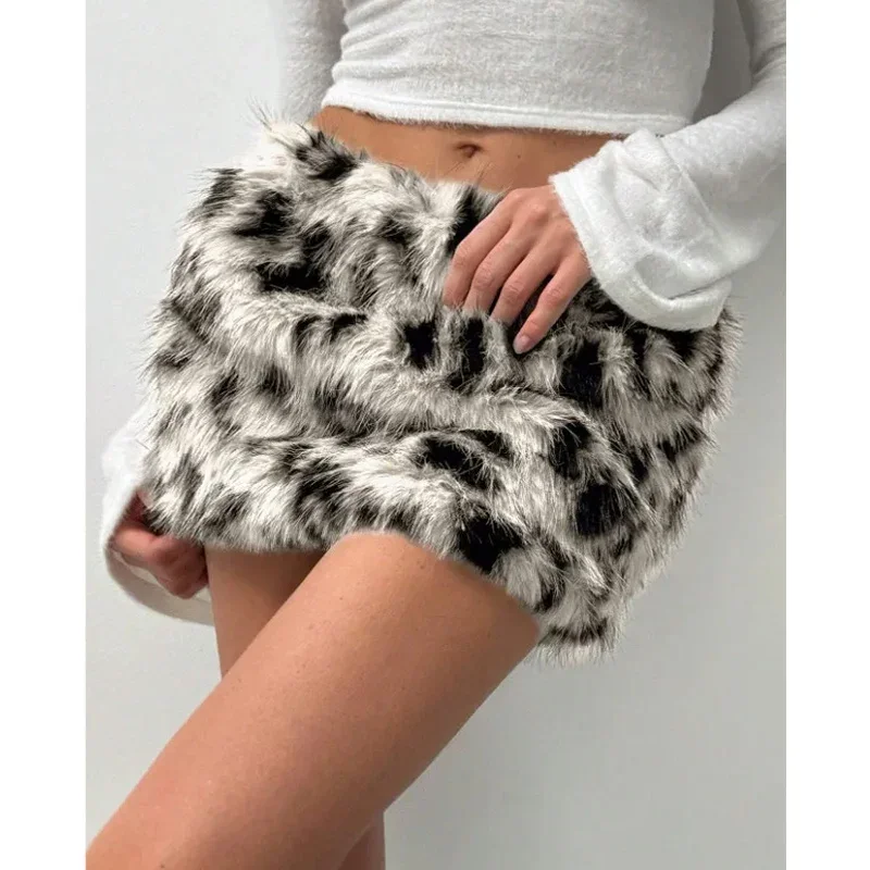 Female Sexy Vintage Leopard A-line Skirt Autumn Winter Women Clothing Trend Fashionable Tassel Bodycon Skirts Femme Mini Dress