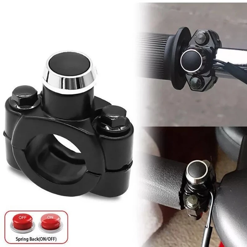 

2Wires Universal 7/8" Motorcycle Switch Handlebar Mount Horn Headlight Strobe Momentary Switch Button Aluminum Alloy Interruptor
