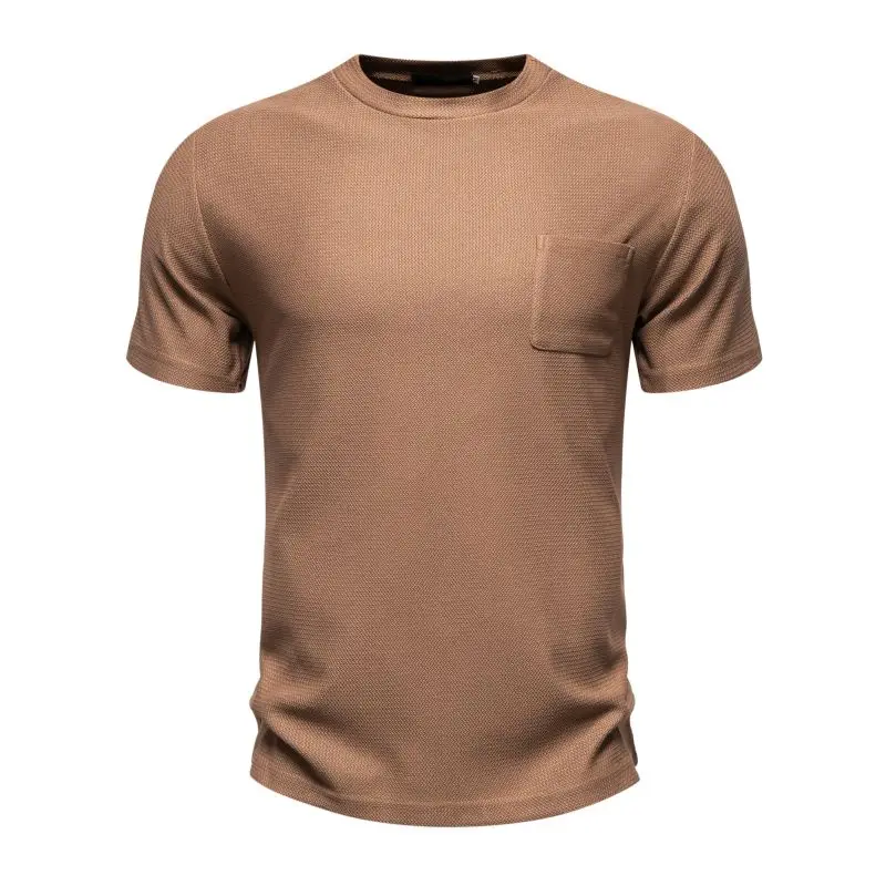 Summer Men\'s Casual T Shirt European Style Solid Pocket Short Sleeve T-shirts Fitness Round Neck Running Gym Top Tees