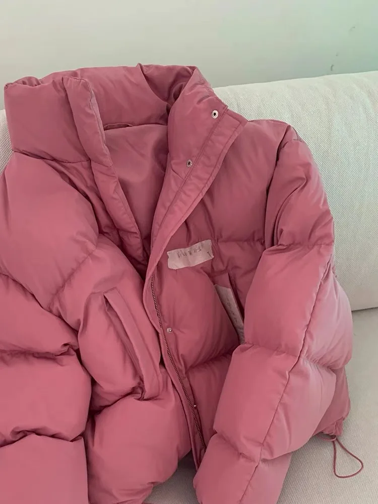 Frauen rosa Parka Jacke Mantel Langarm verdicken Mantel Harajuku 90er Jahre koreanische warme Roll kragen gepolsterte Jacke Vintage Winter 2024