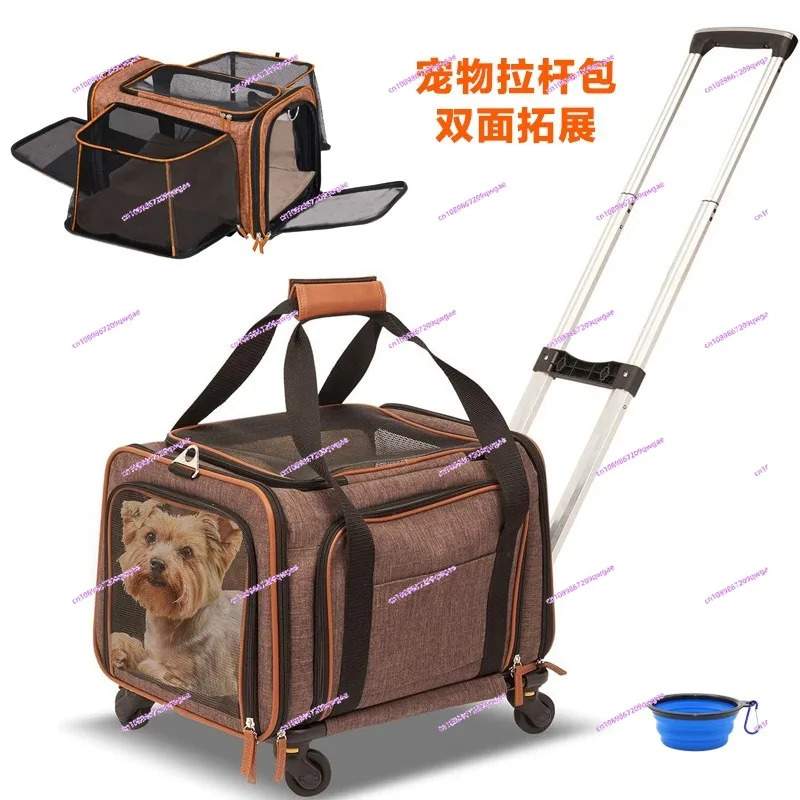 Pet trolley bag walking dog out suitcase dog cart cat folding cage multi-function portable car bag