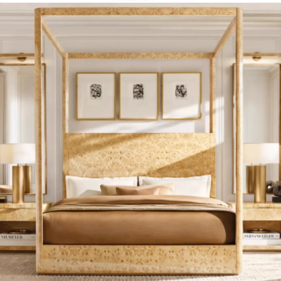 

Solid wood double bed, tree durian craftsmanship, French retro master bedroom, 1.8-meter oak bed customization