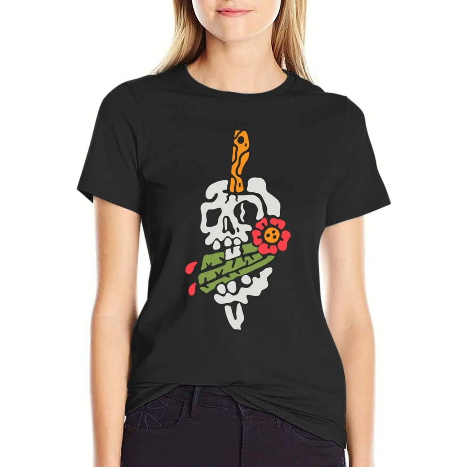 Tricho-Camiseta gráfica feminina do crânio, roupas de verão, camisetas fofas, fãs esportivos