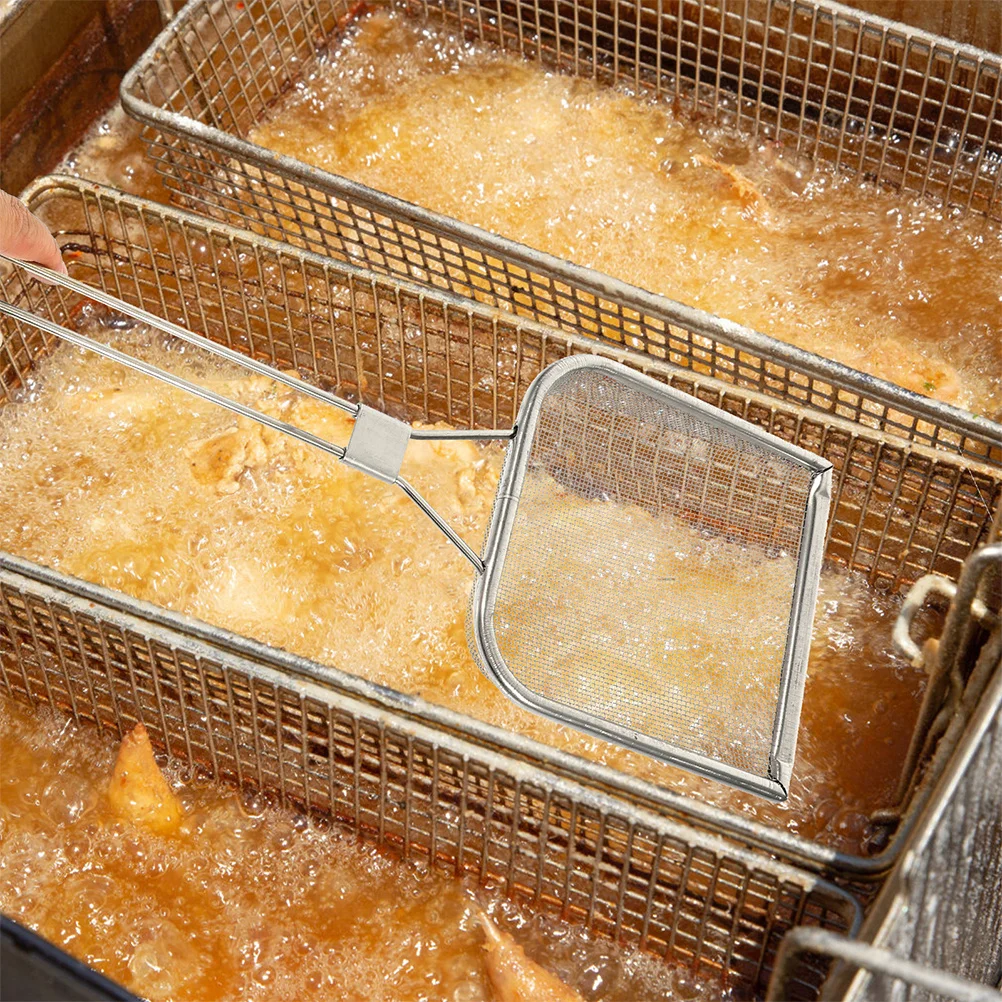 

2Pcs Stainless Steel Square Oil Residue Filter Shovel Fine Mesh Skimmer for Frying Chicken French Fries Kitchen Gadget Large