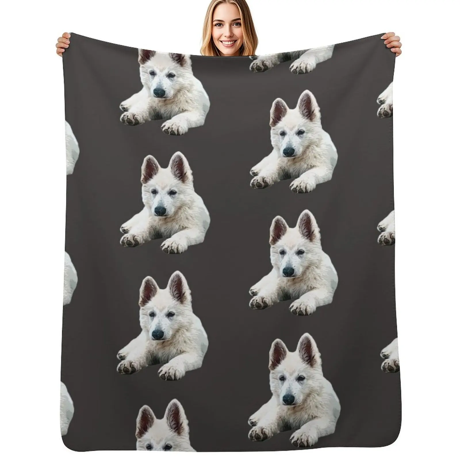 White Swiss Shepherd Puppy Dog Cute Throw Blanket Sofa Throw Flannel decorative Decorative Sofa Soft Winter beds Blankets