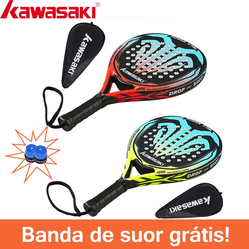 Kawasaki 2022 Padel Tennis Carbon Fiber Soft EVA Face Tennis Paddle Racquet with Padle Bag Cover Beach Tennis Paddle Racket