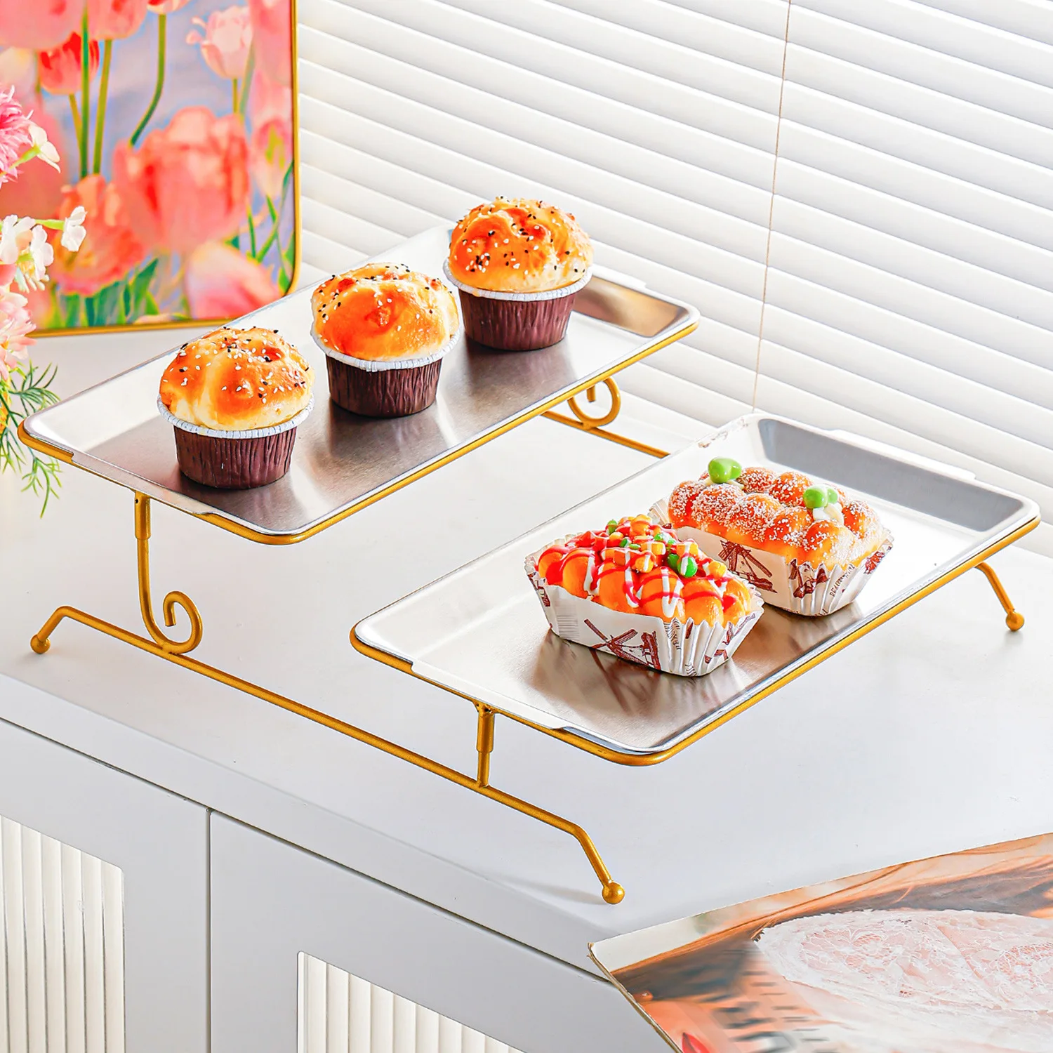 

8PCS Multilayer Stainless Steel Fruit Plate for Household Living Room Porch Key Storage Candy Snack Dessert Dim Sum Rack