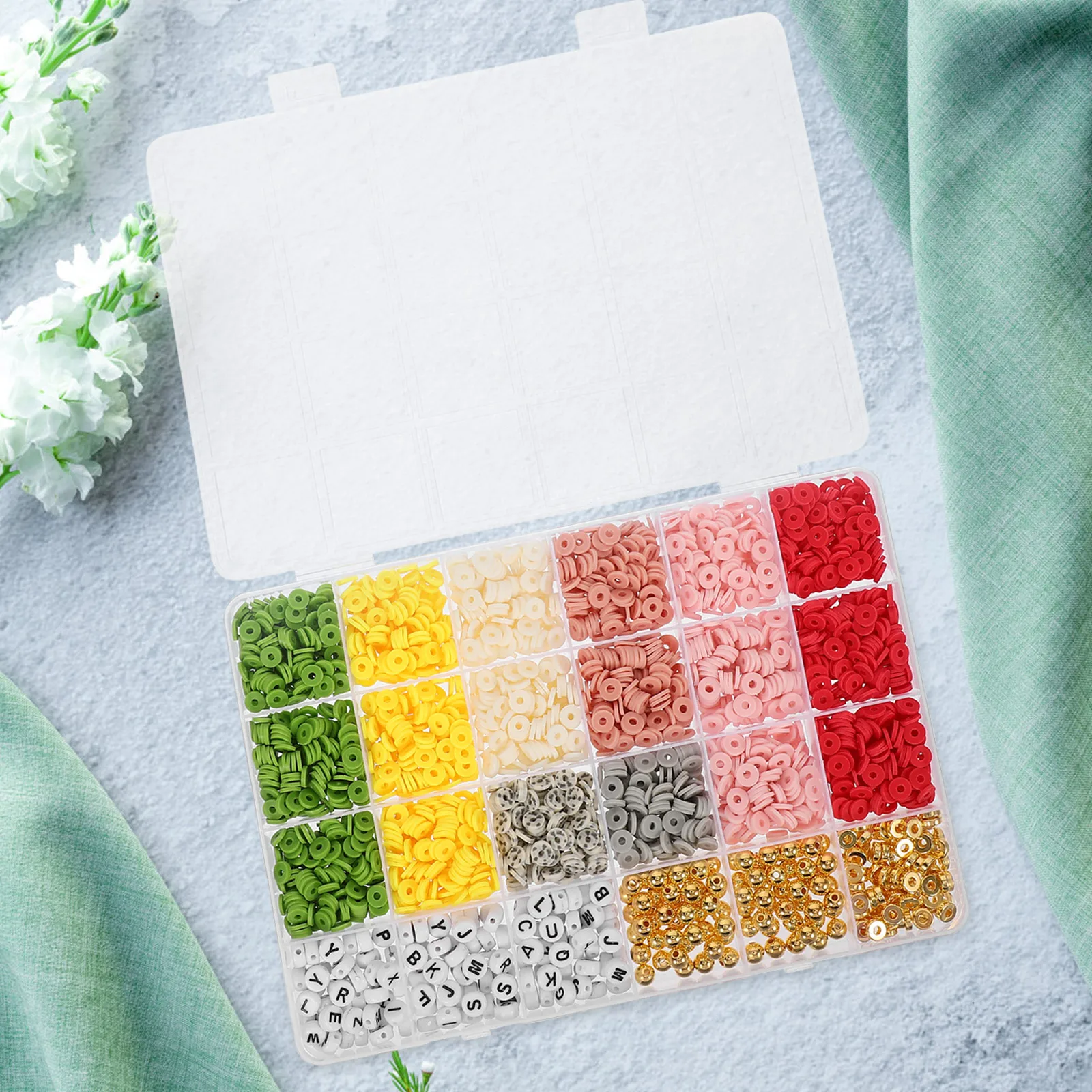 1箱入り ポリマークレイビーズ詰め合わせ DIY ジュエリー製作キット ブレスレット ネックレス クラフト 手作り装飾チャーム