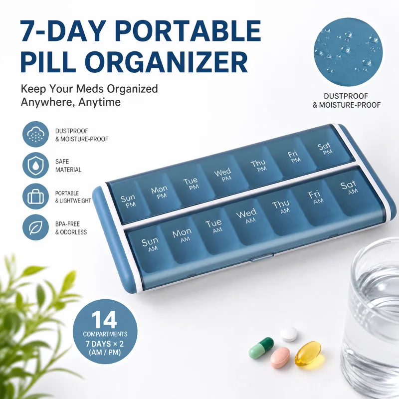 14 Grids Plastic 7-Day Week Pill Organizer Dustproof Moisture-proof Multifunction Fish Oil Vitamin Medicine Box Daily Pill Cases
