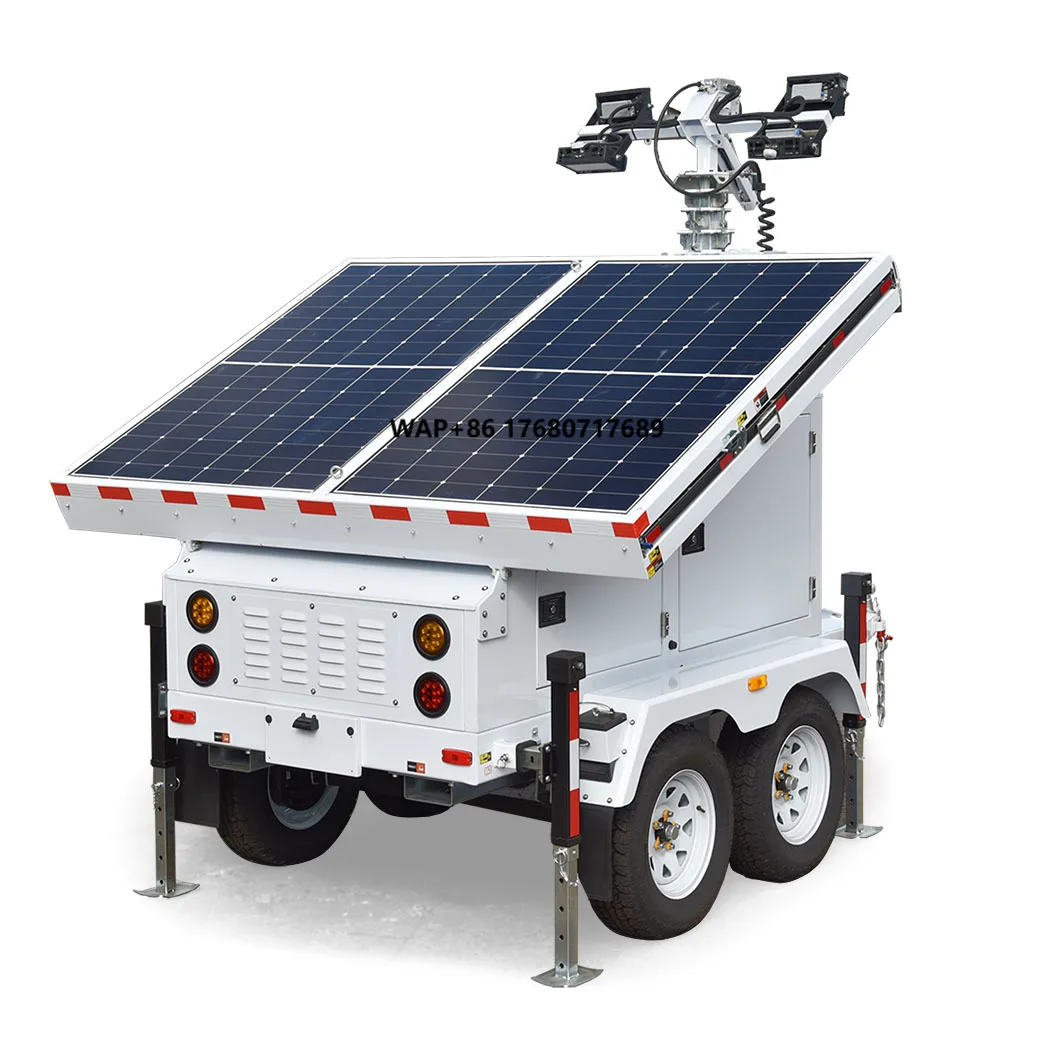 Portable Four Solar Panel Lighting Tower Led Lights Mobile Waterproof Warning Light Towers for Outdoor Garden